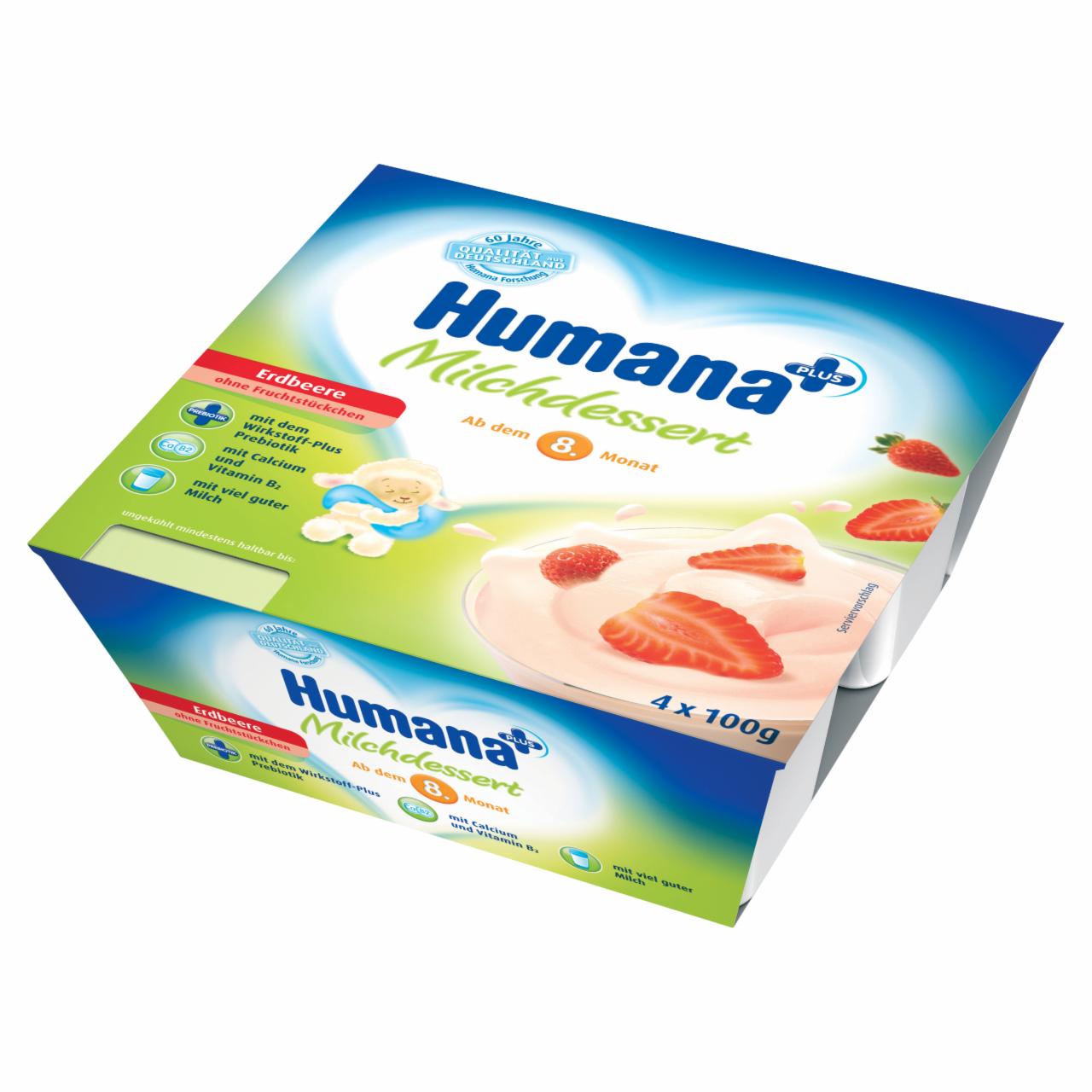 Zdjęcia - Humana Deserek mleczny truskawkowy od 8. miesiąca 400 g (4 sztuki)