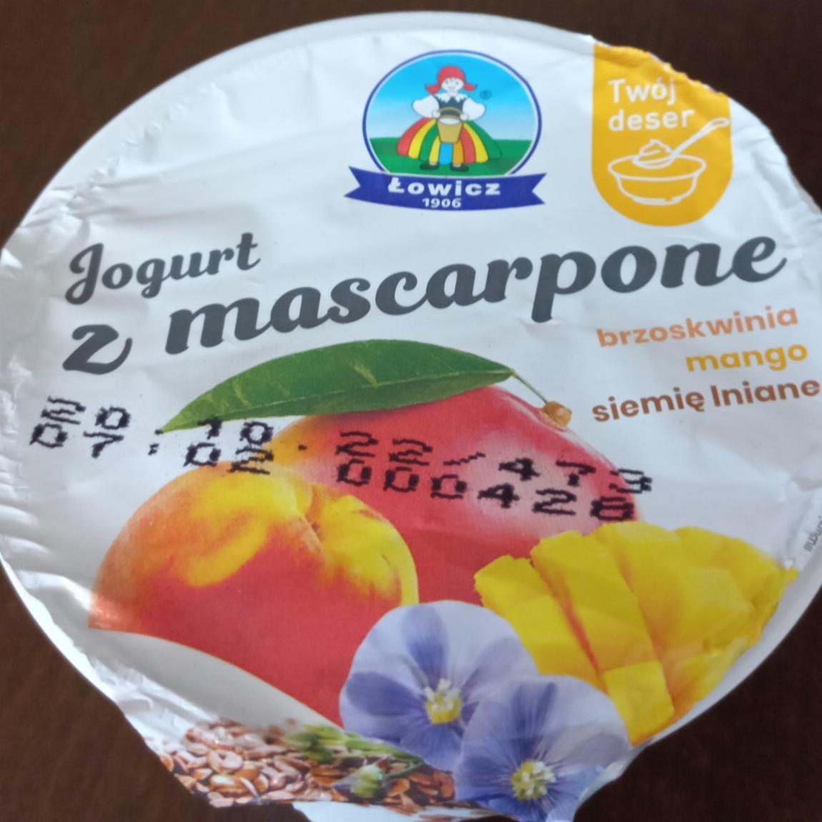 Zdjęcia - Łowicz Jogurt z mascarpone brzoskwinia mango siemię lniane 130 g