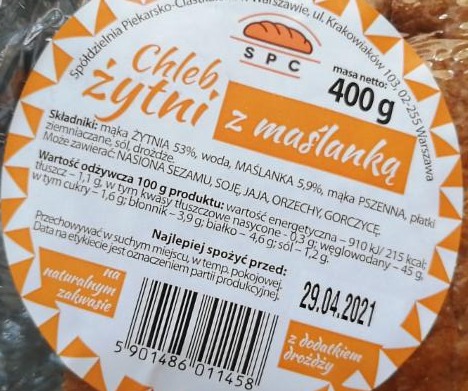 Zdjęcia - Chleb żytni z maślanką SPC 400g 