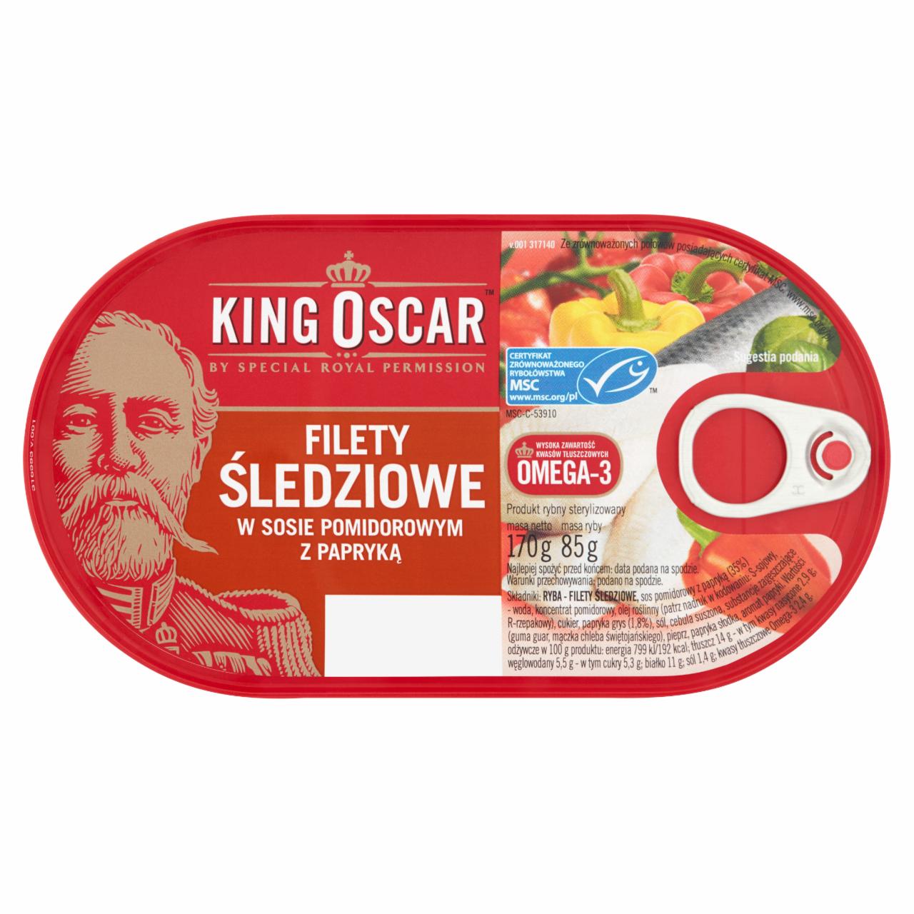 Zdjęcia - King Oscar Filety śledziowe w sosie pomidorowym z papryką 170 g