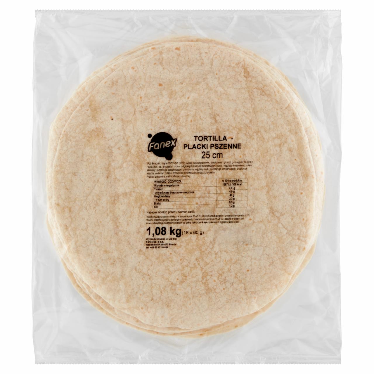 Zdjęcia - Fanex Tortilla placki pszenne 25 cm 1,08 kg (18 x 60 g)