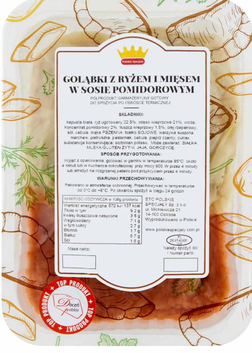 Zdjęcia - Polskie Specjały Gołąbki z ryżem i mięsem w sosie pomidorowym 1 kg
