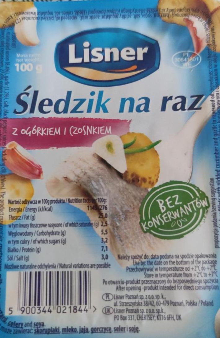 Zdjęcia - Lisner Śledzik na raz w oleju z ogórkiem i czosnkiem 100 g