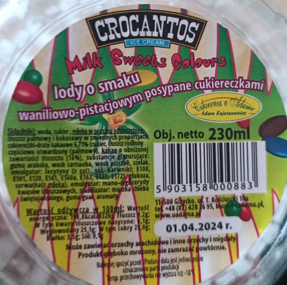 Zdjęcia - Lody waniliowo pistacjowe posypane cukierkami crocantos