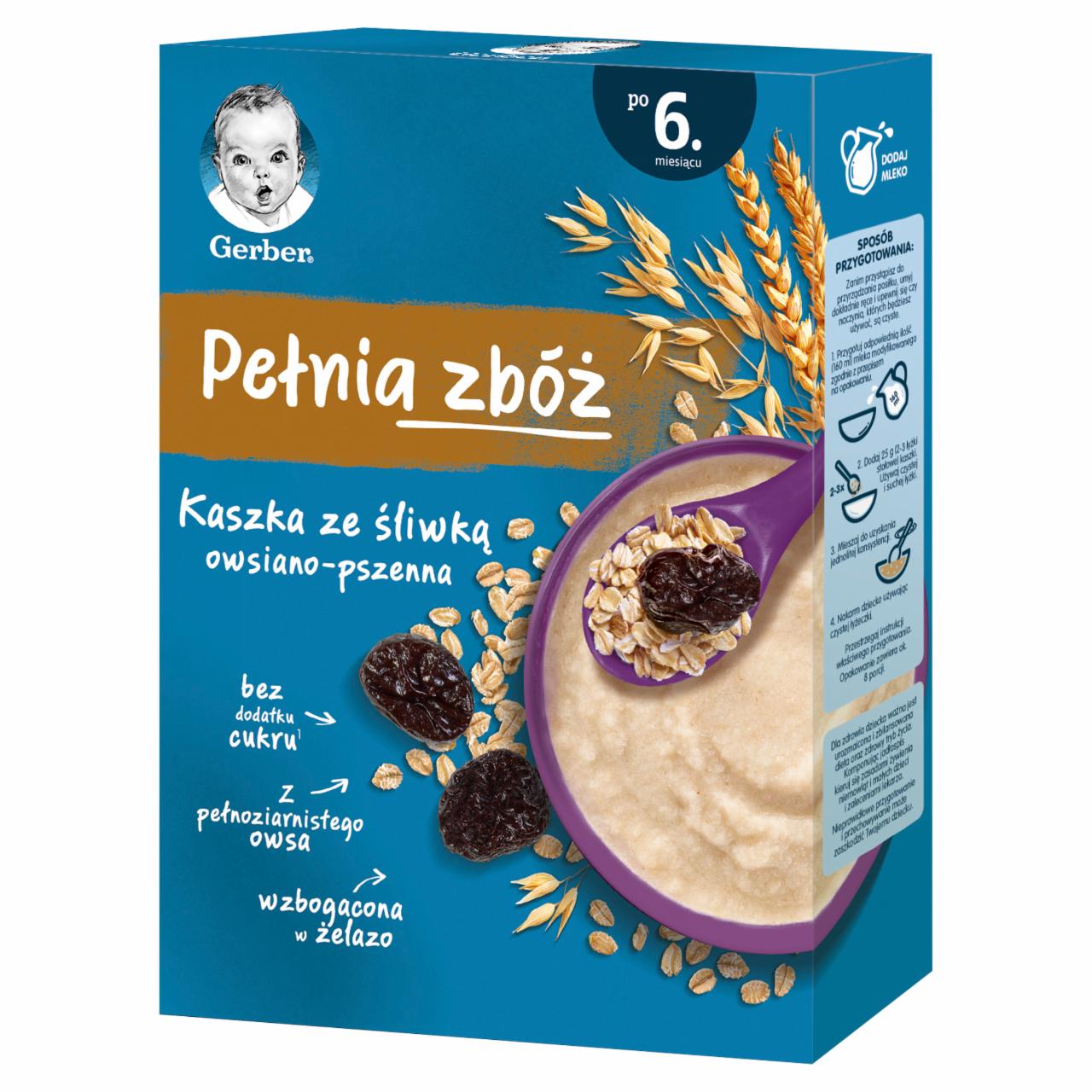 Zdjęcia - Gerber Pełnia zbóż Kaszka owsiano-pszenna ze śliwką dla niemowląt po 6. miesiącu 200 g