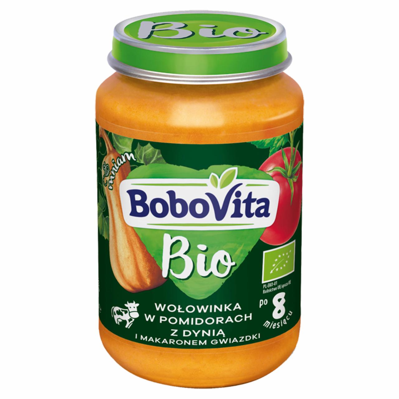 Zdjęcia - BoboVita Bio Wołowinka w pomidorach z dynią i makaronem gwiazdki po 8 miesiącu 190 g