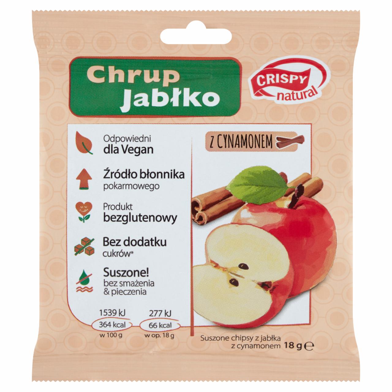 Zdjęcia - Crispy Natural Suszone chipsy z jabłka z cynamonem 18 g