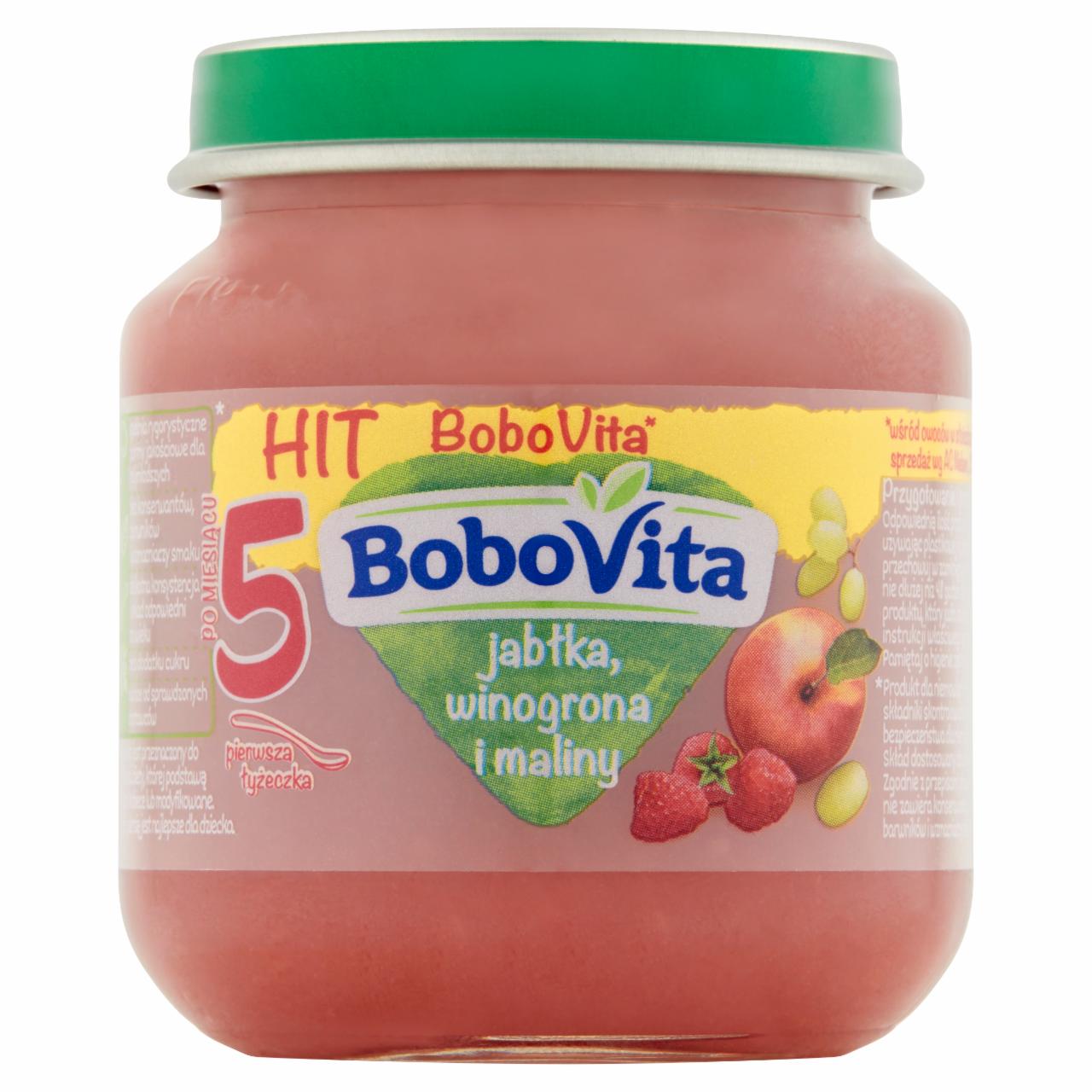 Zdjęcia - BoboVita Jabłka winogrona i maliny po 5 miesiącu 125 g