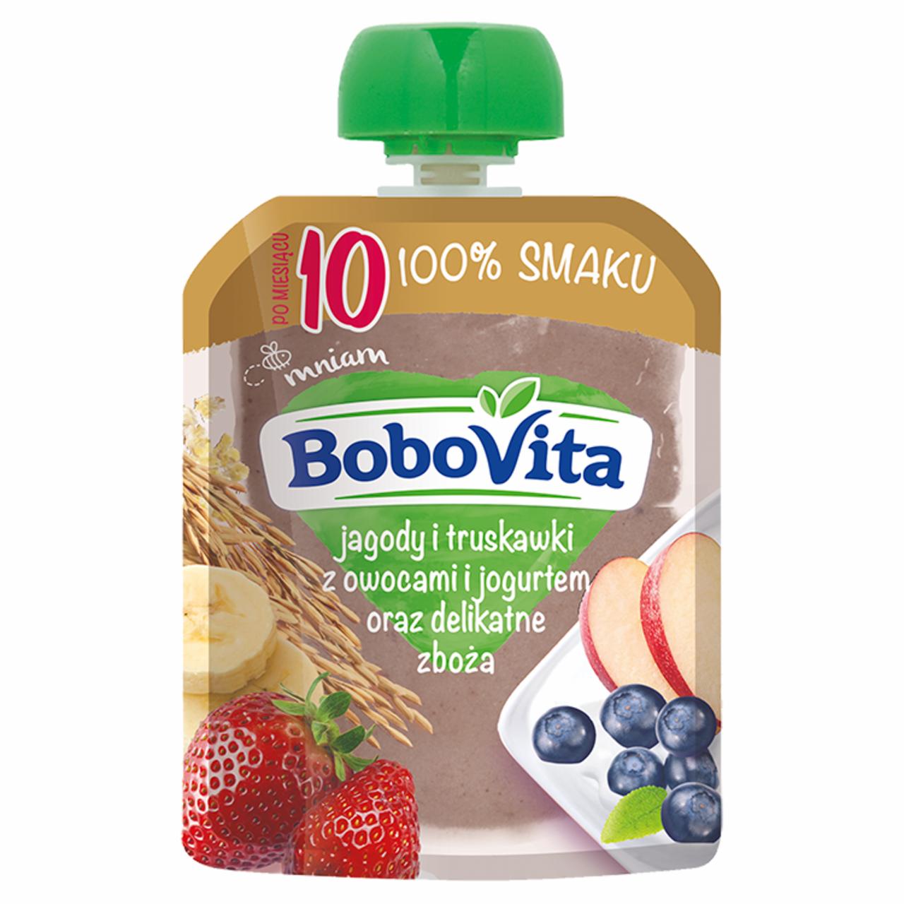 Zdjęcia - BoboVita Jagody i truskawki z owocami i jogurtem oraz delikatne zboża po 10 miesiącu 80 g
