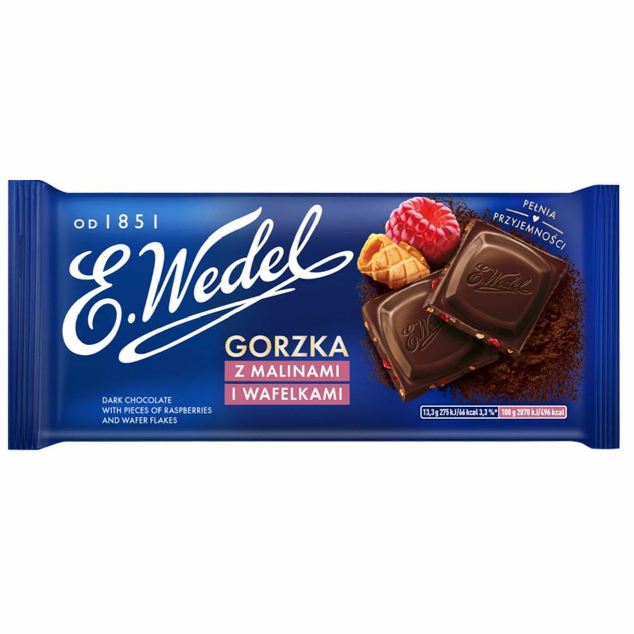 Zdjęcia - Czekolada gorzka z malinami i wafelkami E. Wedel