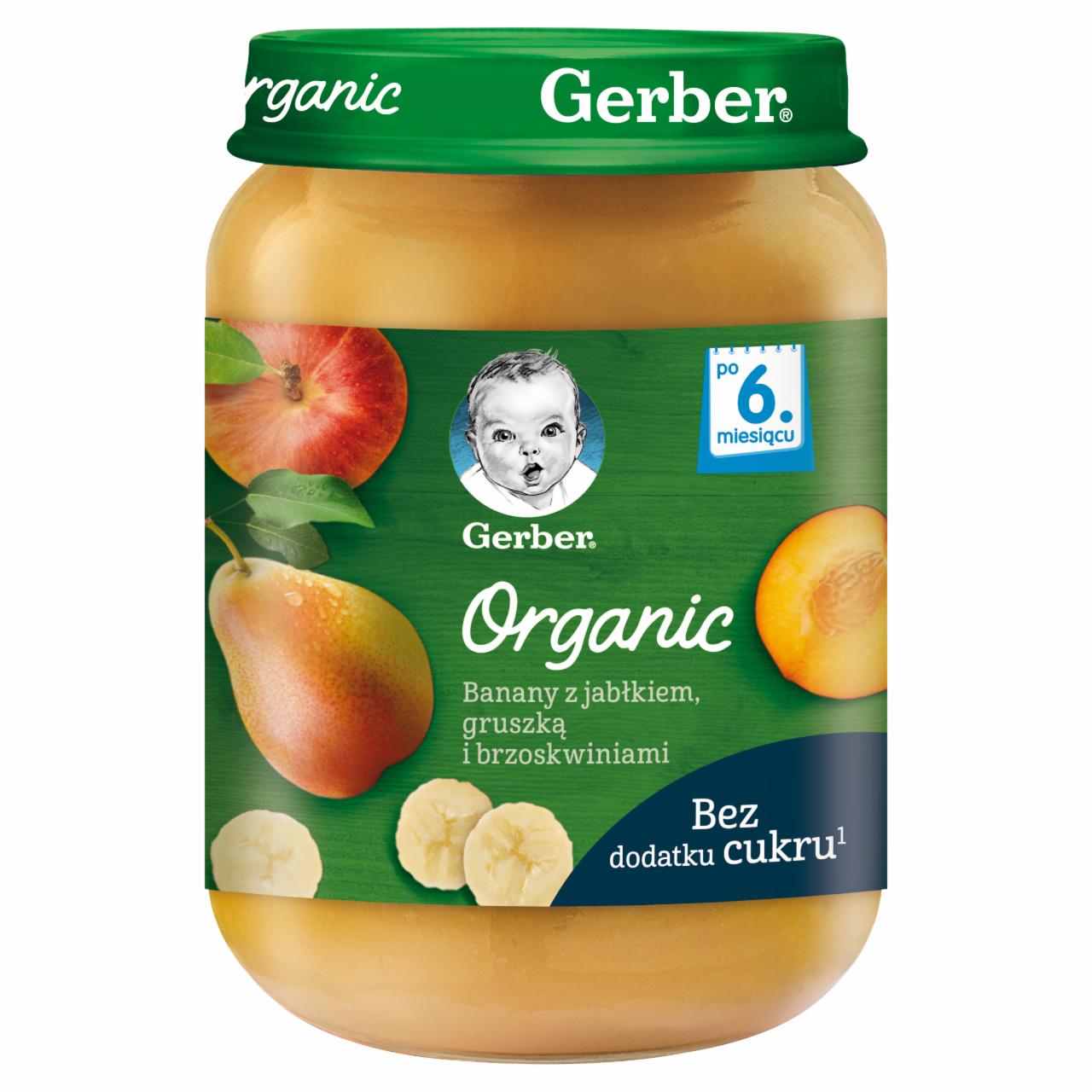 Zdjęcia - Banany z jabłkiem gruszką i brzoskwiniami dla niemowląt po 6. miesiącu Gerber Organic