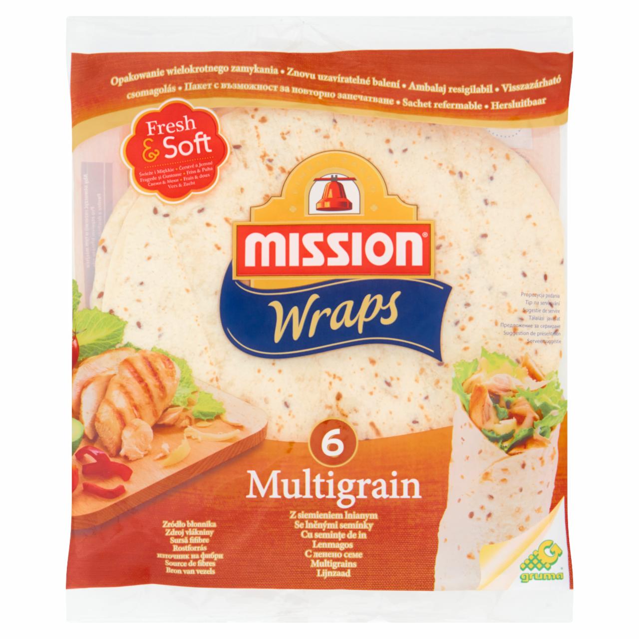 Zdjęcia - Mission Wraps multigrain wheat flour tortilla with linseed (Tortilla z mąki pszennej z siemieniem lnianym) Mission
