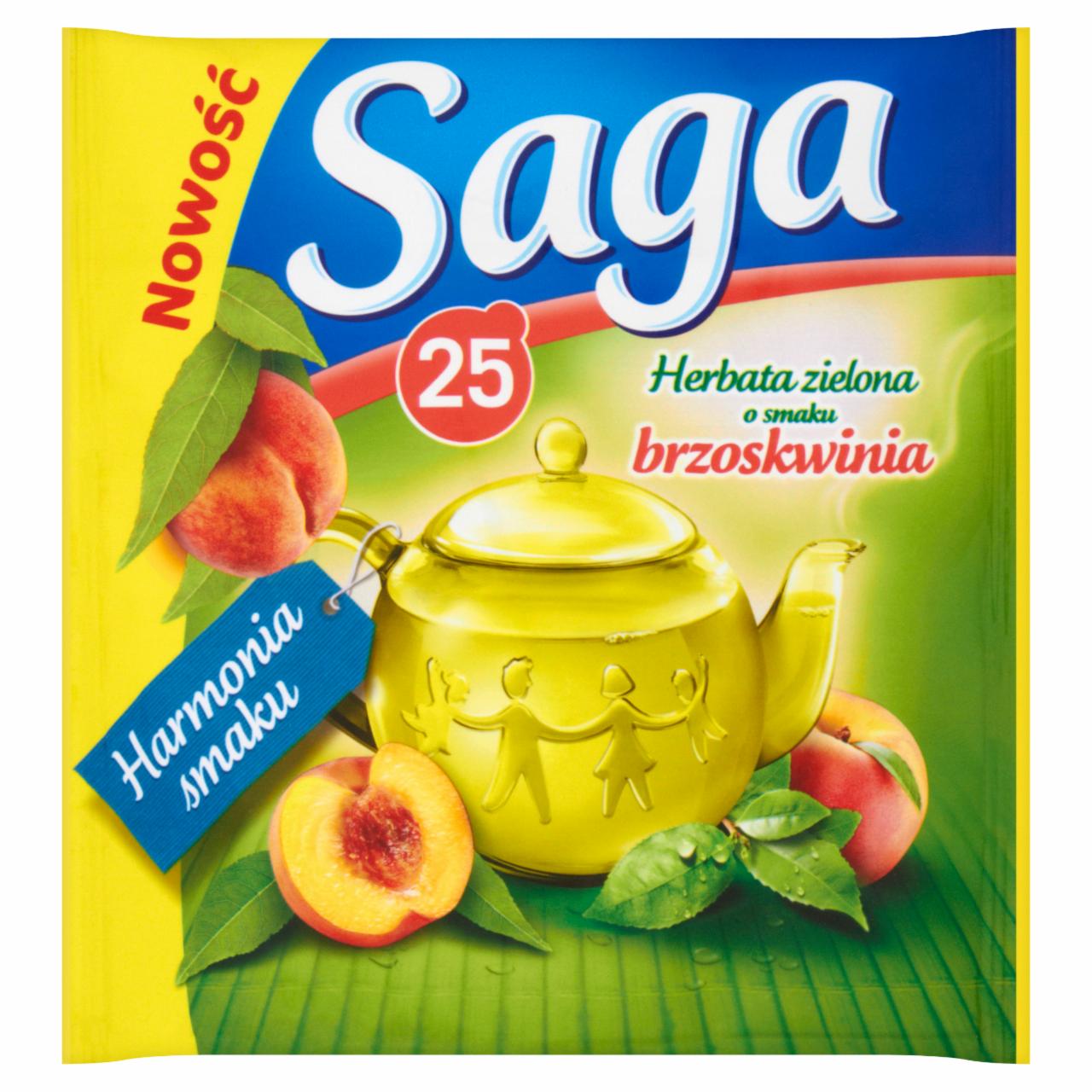 Zdjęcia - Saga Herbata zielona o smaku brzoskwinia 32,5 g (25 torebek)