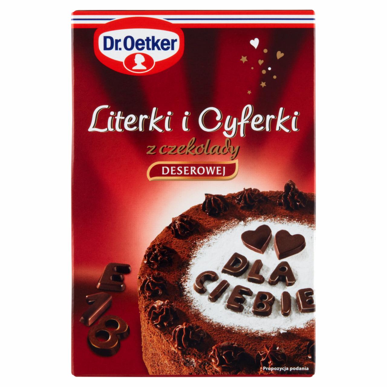 Zdjęcia - Dr. Oetker Literki i cyferki z czekolady deserowej 60 g (82 sztuki)