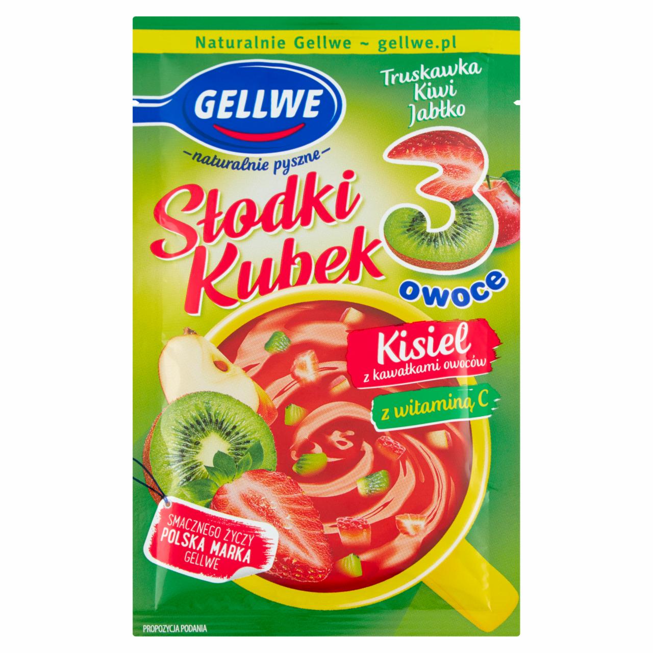 Zdjęcia - Słodki Kubek 3 owoce Kisiel z kawałkami owoców truskawka kiwi jabłko Gellwe