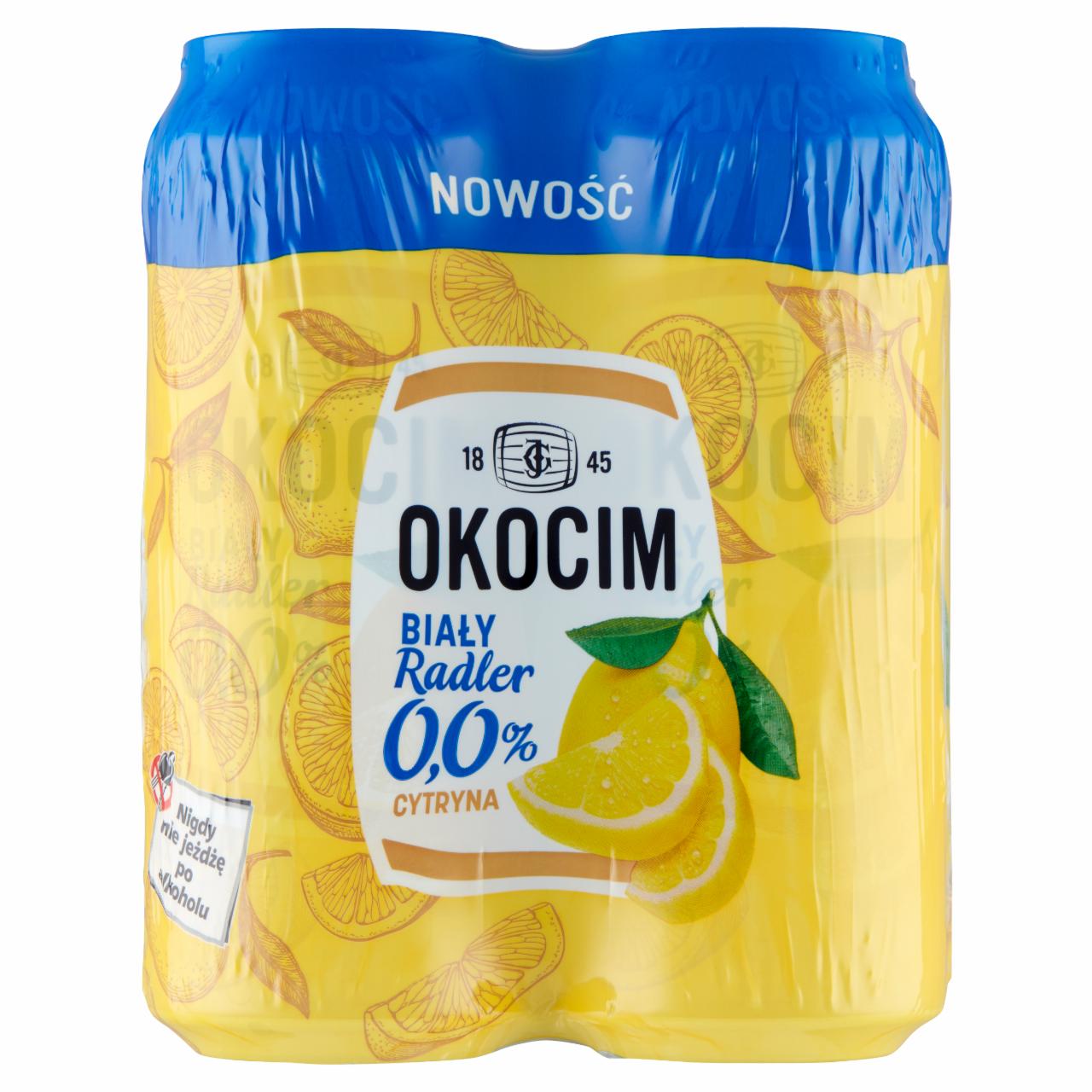 Zdjęcia - Okocim Radler Biały Piwo bezalkoholowe z lemoniadą cytryna 4 x 500 ml