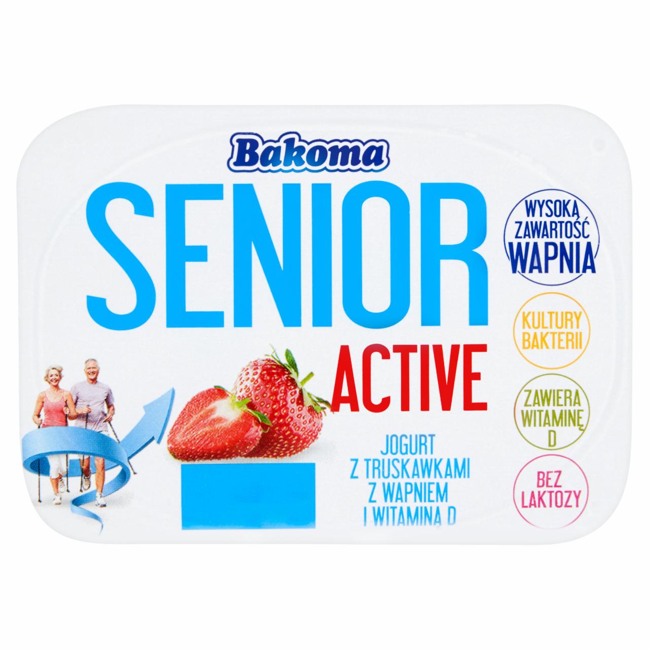 Zdjęcia - Bakoma Senior Active Jogurt z truskawkami z wapniem i witaminą D 130 g