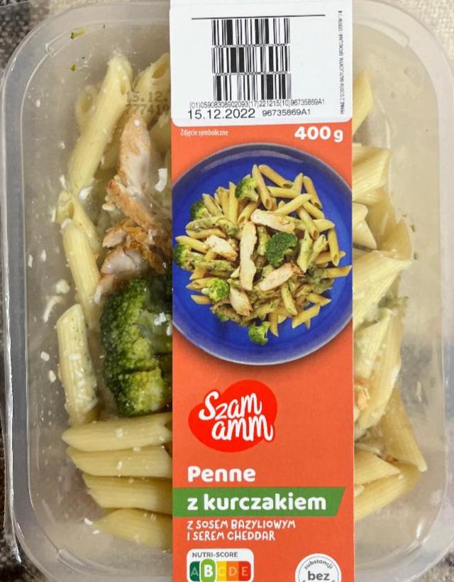 Zdjęcia - Penne z kurczakiem z sosem bazyliowym i serem cheddar Szamamm