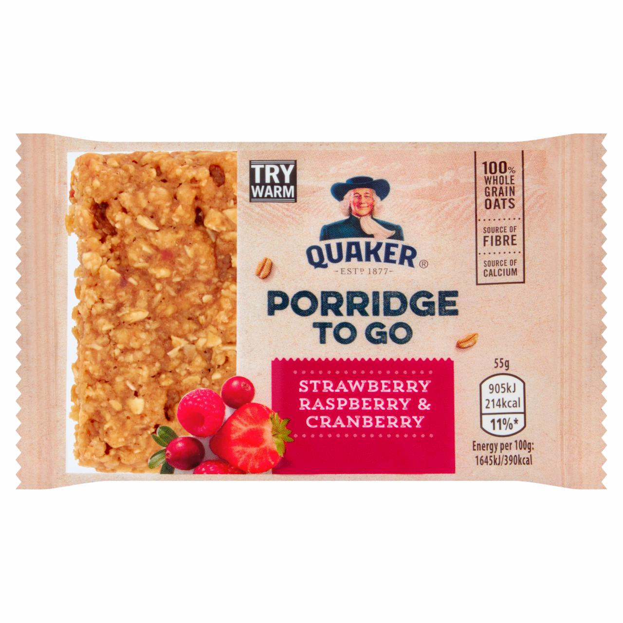Zdjęcia - Quaker Porridge To Go Batonik owsiany o smaku owoców jagodowych truskawek żurawiny 55 g