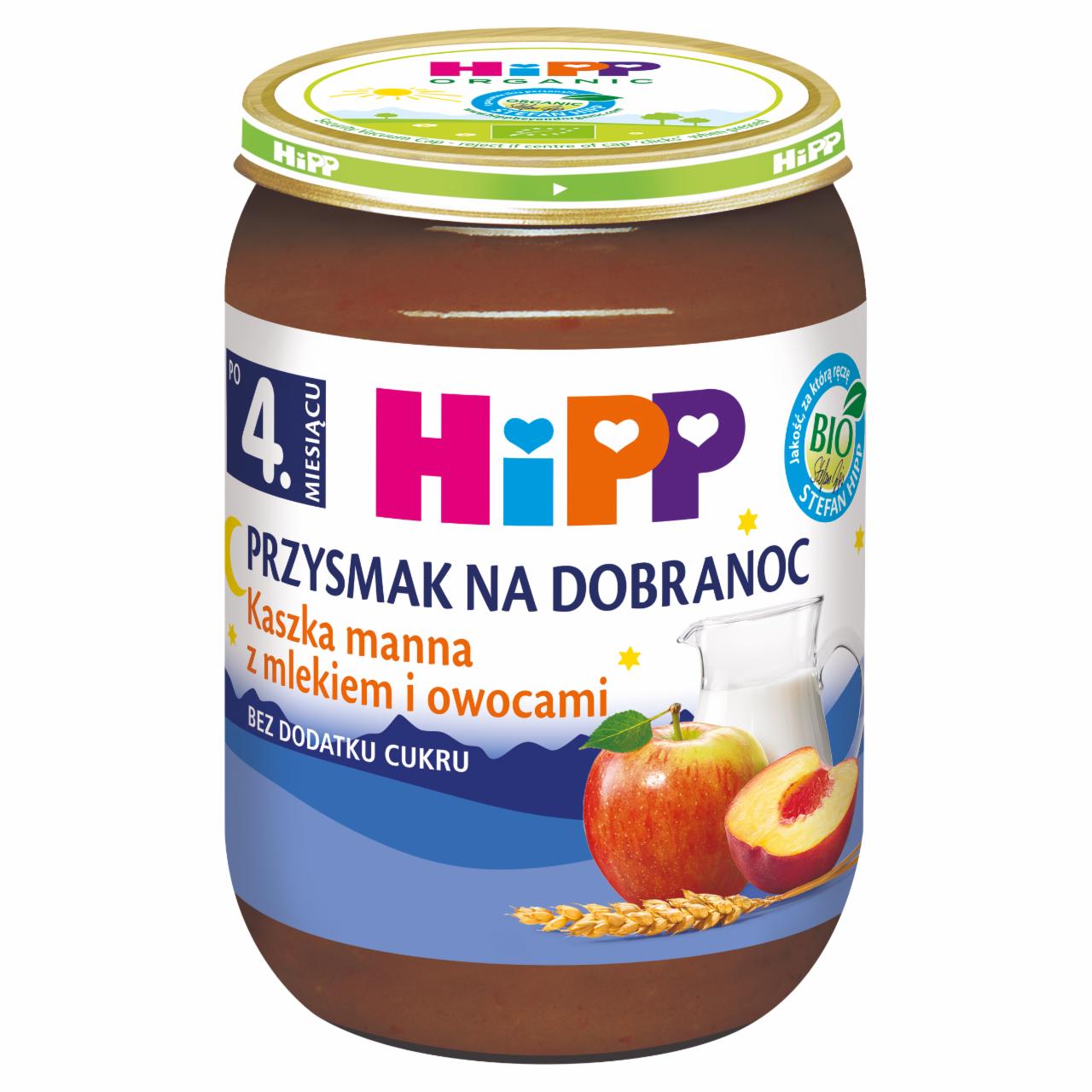 Zdjęcia - HiPP BIO Przysmak na Dobranoc Kaszka manna z mlekiem i owocami po 4. miesiącu 190 g