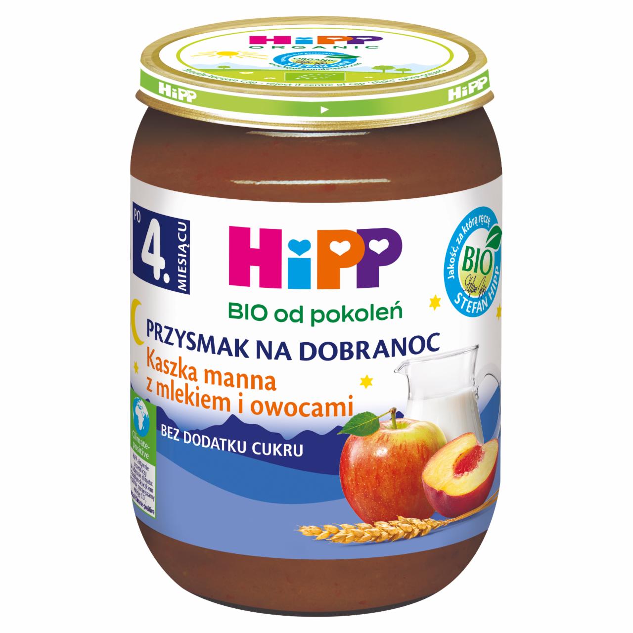 Zdjęcia - HiPP BIO Przysmak na Dobranoc Kaszka manna z mlekiem i owocami po 4. miesiącu 190 g