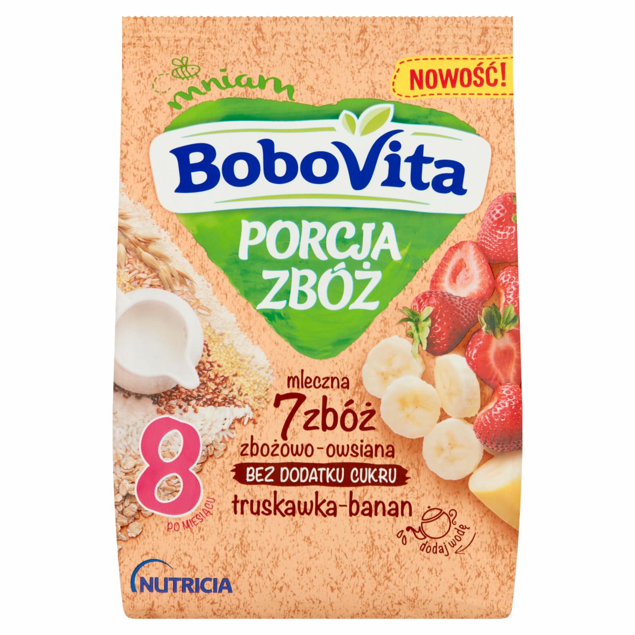 Zdjęcia - BoboVita Porcja zbóż Kaszka mleczna 7 zbóż zbożowo-owsiana truskawka-banan po 8 miesiącu 210 g