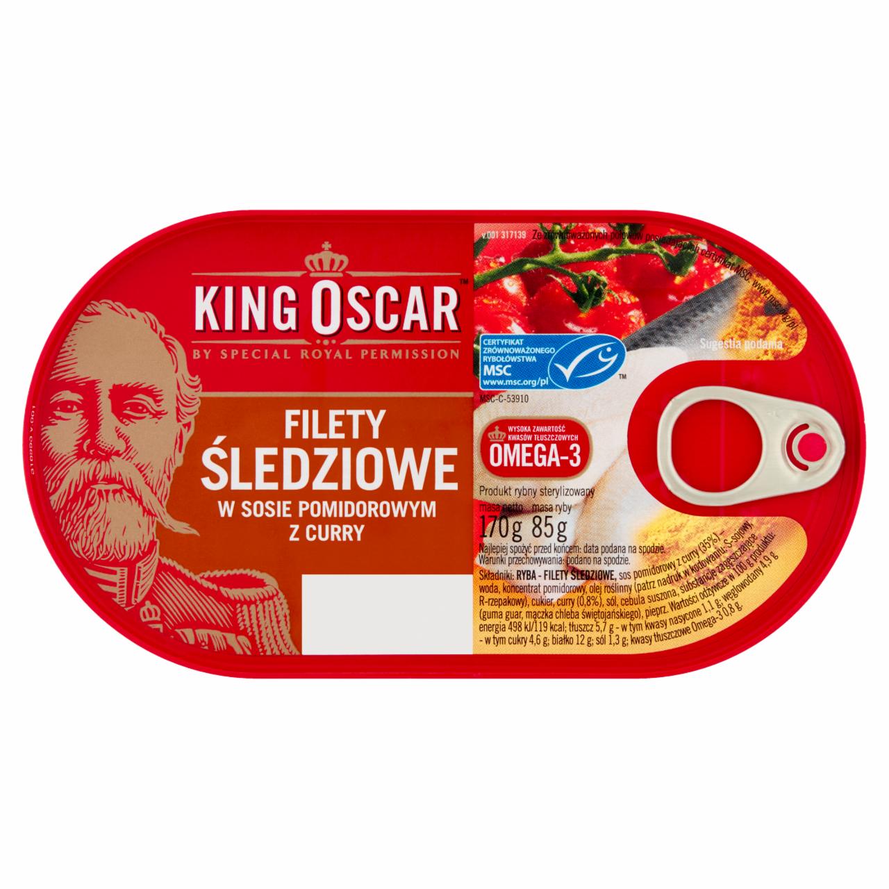 Zdjęcia - King Oscar Filety śledziowe w sosie pomidorowym z curry 170 g