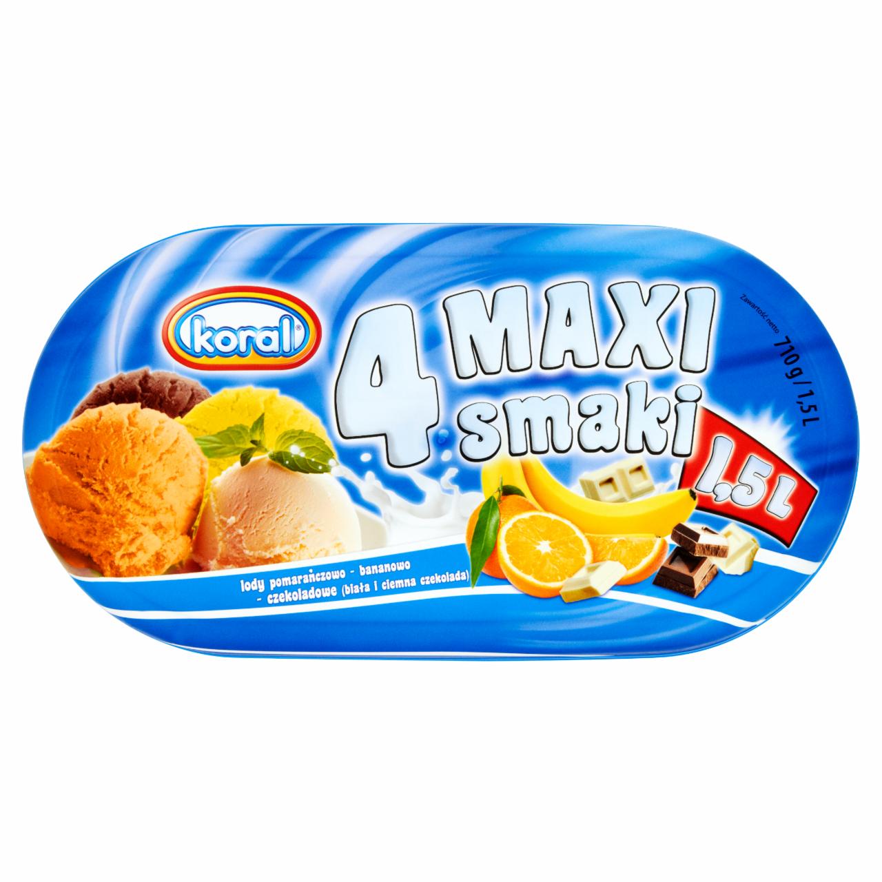 Zdjęcia - Koral 4 Maxi smaki Lody pomarańczowo-bananowo-czekoladowe (biała i ciemna czekolada) 1,5 l