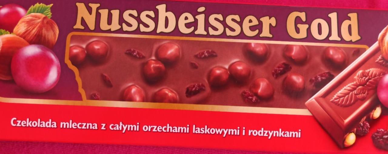 Zdjęcia - Nussbeisser Gold Czekolada mleczna z całymi orzechami laskowymi i rodzynkami 220 g