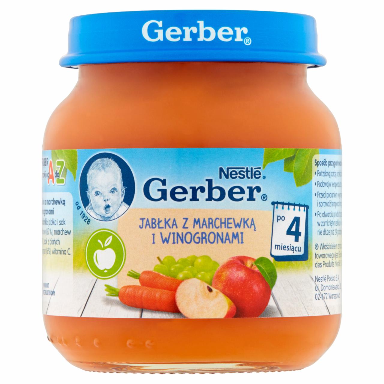 Zdjęcia - Gerber Jabłka z marchewką i winogronami po 4 miesiącu 125 g