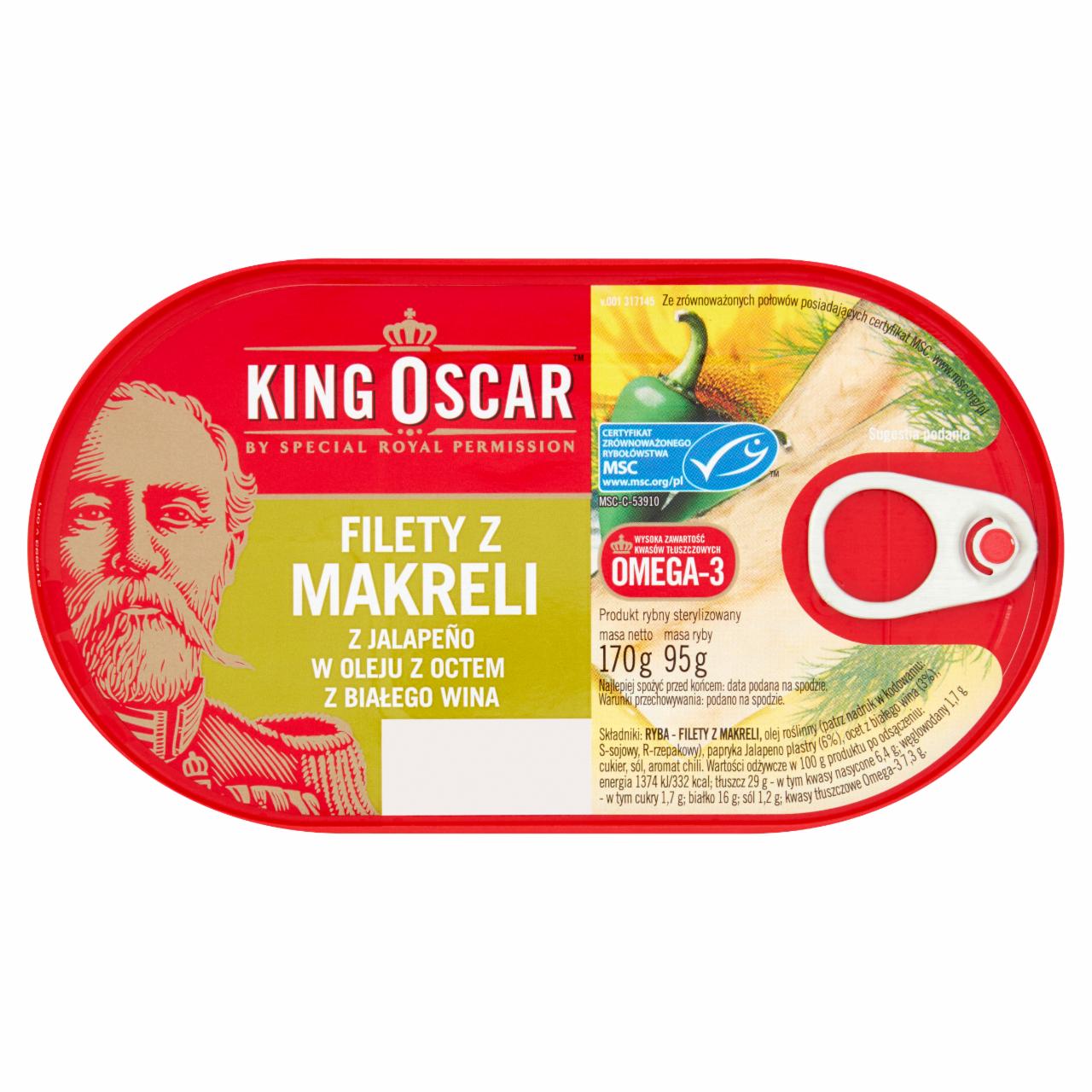 Zdjęcia - King Oscar Filety z makreli z Jalapeño w oleju z octem z białego wina 170 g
