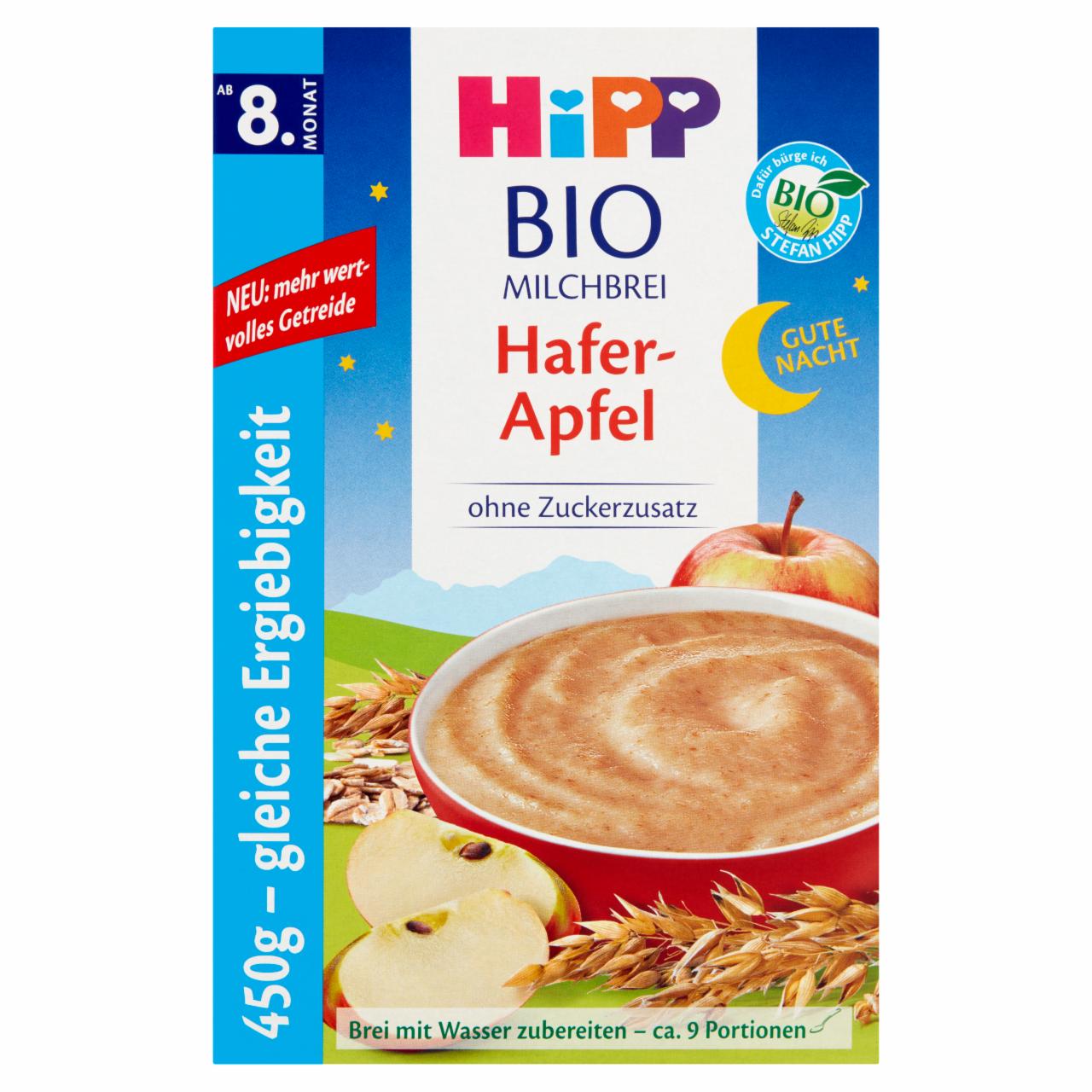 Zdjęcia - HiPP BIO Na Dobranoc Kaszka mleczno-zbożowa owsianka z jabłkami od 8. miesiąca 450 g (2 x 225 g)