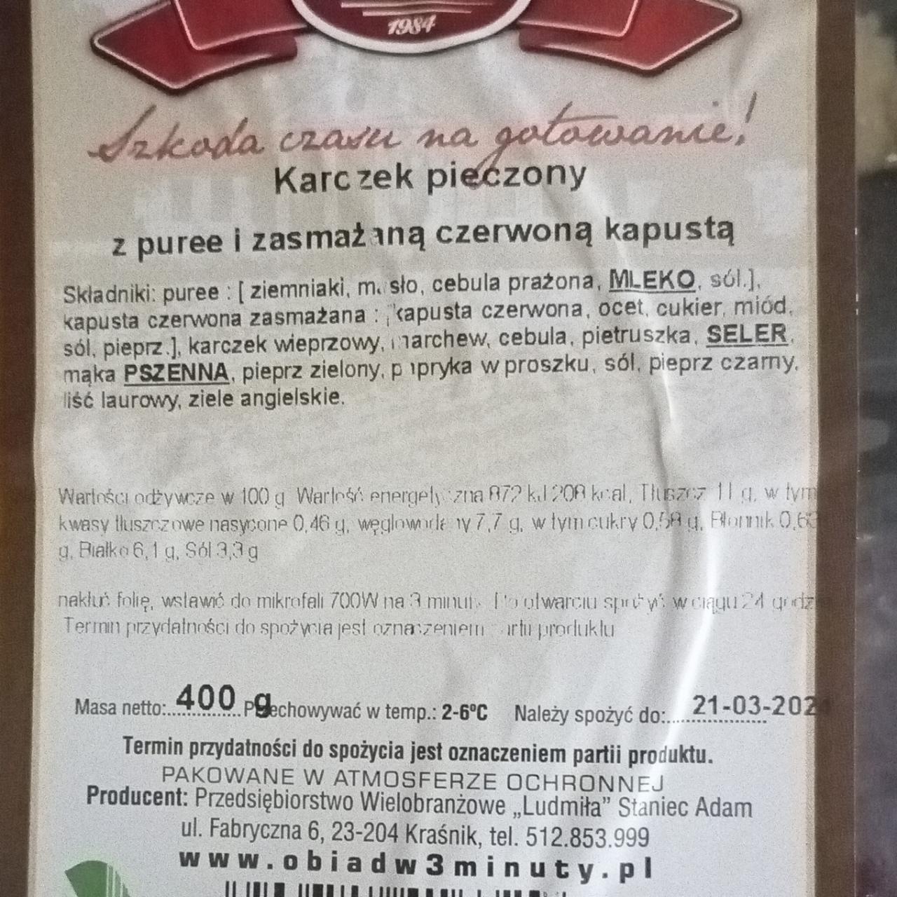 Zdjęcia - Karczek pieczony z puree i zasmażaną czerwoną kapustą