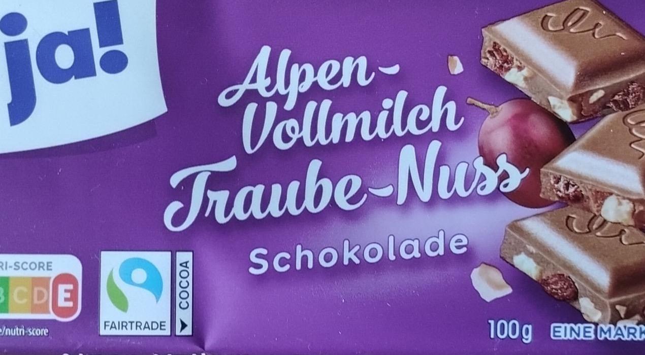 Zdjęcia - Alpen-Vollmilch Traube-Nuss Schokolade Ja!