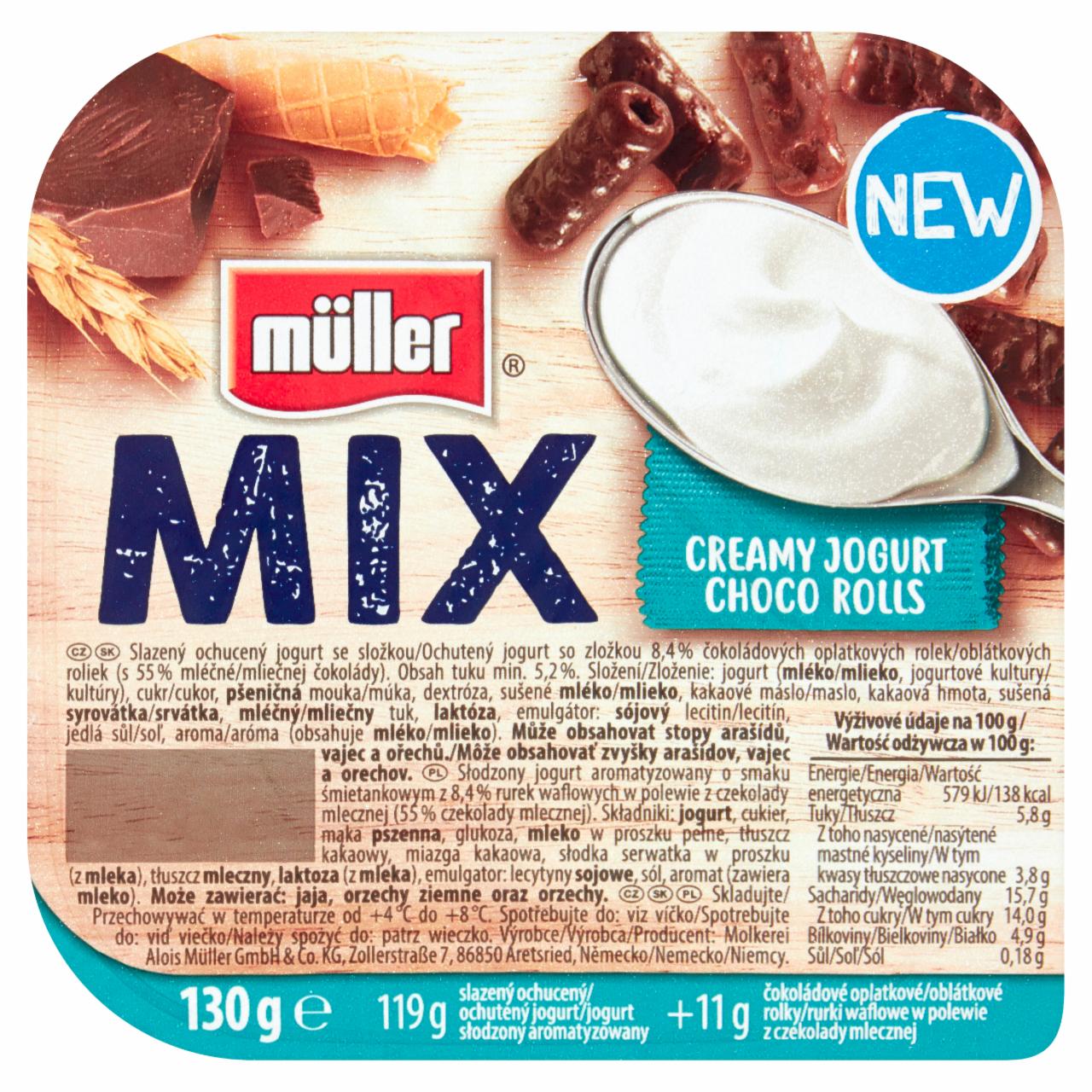 Zdjęcia - Müller Mix Jogurt o smaku śmietankowym z rurkami w polewie z czekolady mlecznej 130 g
