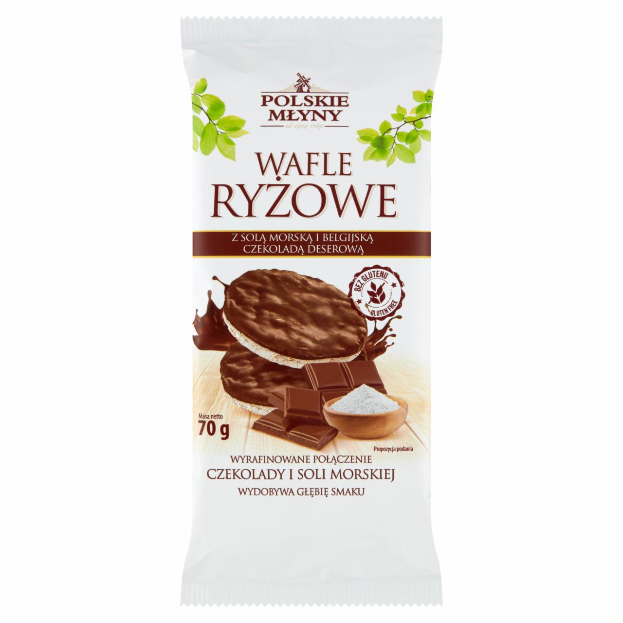 Zdjęcia - Polskie Młyny Wafle ryżowe z solą morską i belgijską czekoladą deserową 70 g