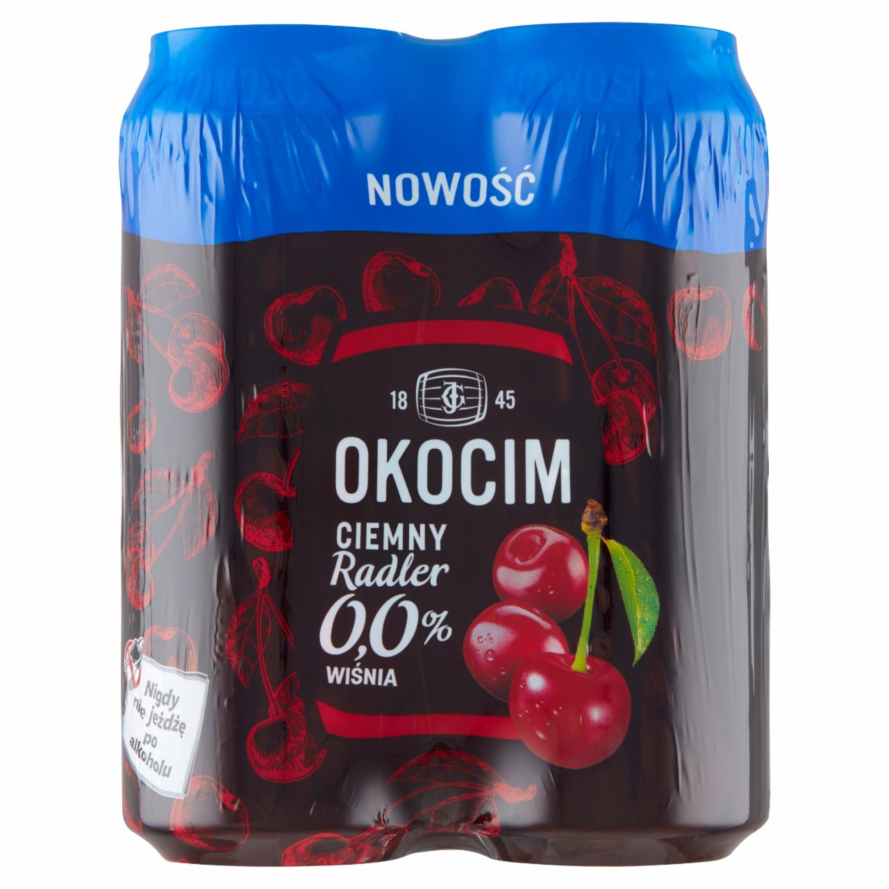 Zdjęcia - Okocim Piwo bezalkoholowe z lemoniadą ciemna wiśnia 4 x 500 ml