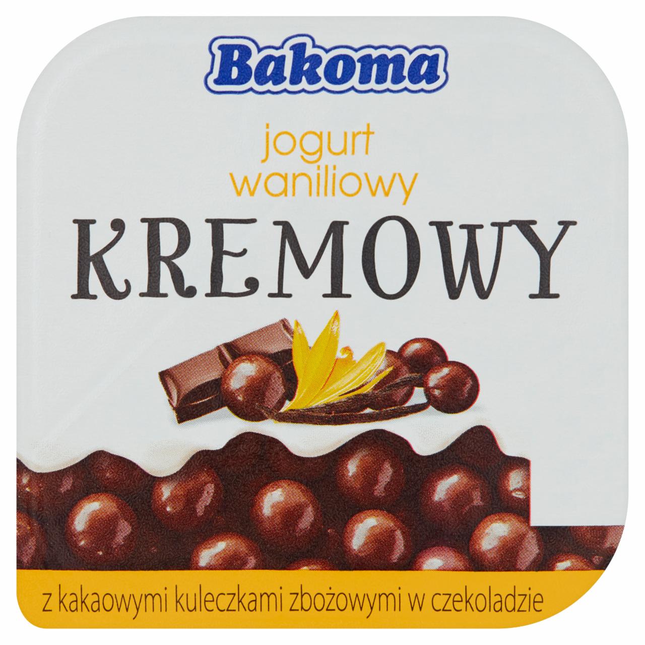 Zdjęcia - Bakoma Kremowy jogurt waniliowy z kakaowymi kuleczkami zbożowymi w czekoladzie 150 g