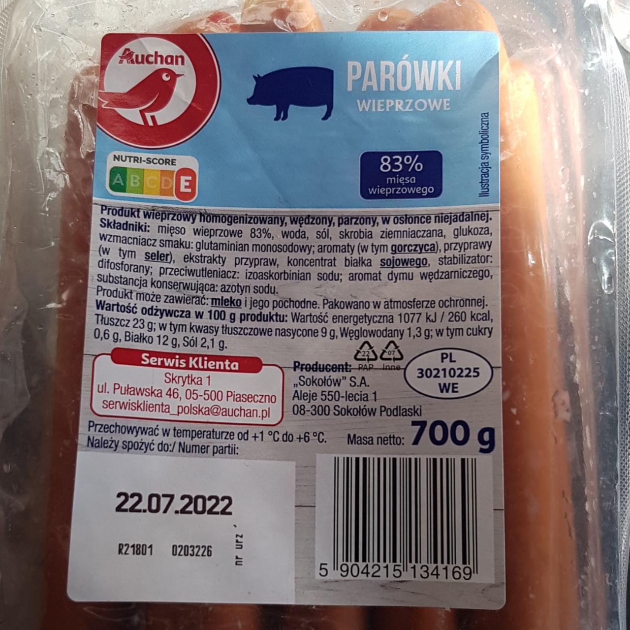 Zdjęcia - Parówki wieprzowe 83% mięsa auchan