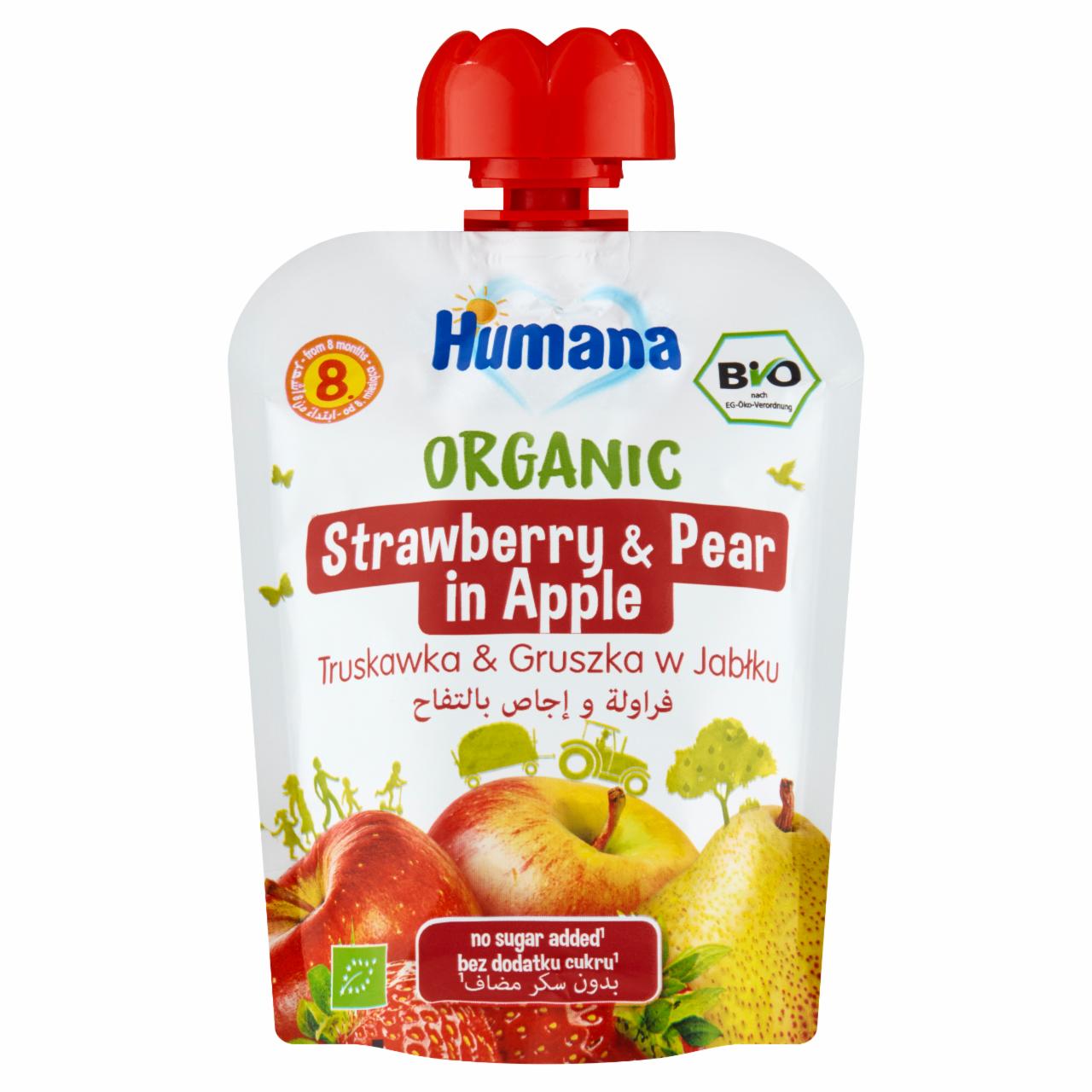 Zdjęcia - Humana Organic Mus truskawka & gruszka w jabłku po 8. miesiącu 90 g