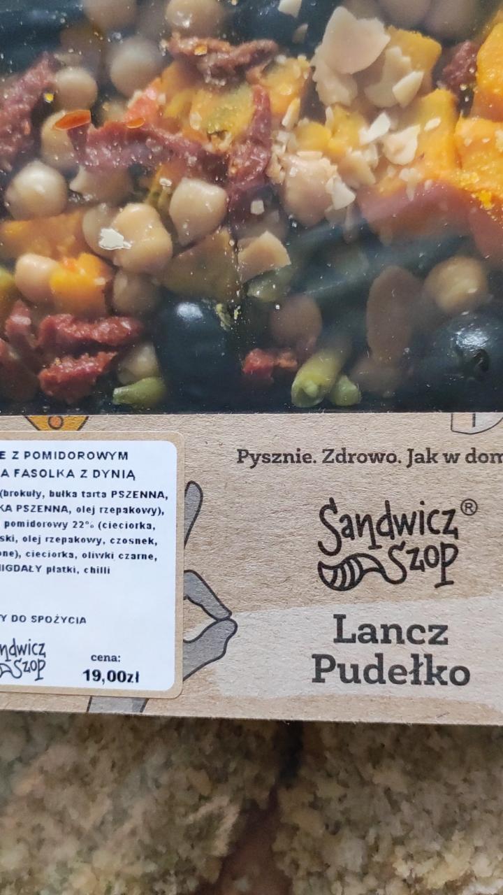 Zdjęcia - kotlety brokułowe z pomidorowym hummusem, pieczona fasolka z dynią Sandwicz Szop