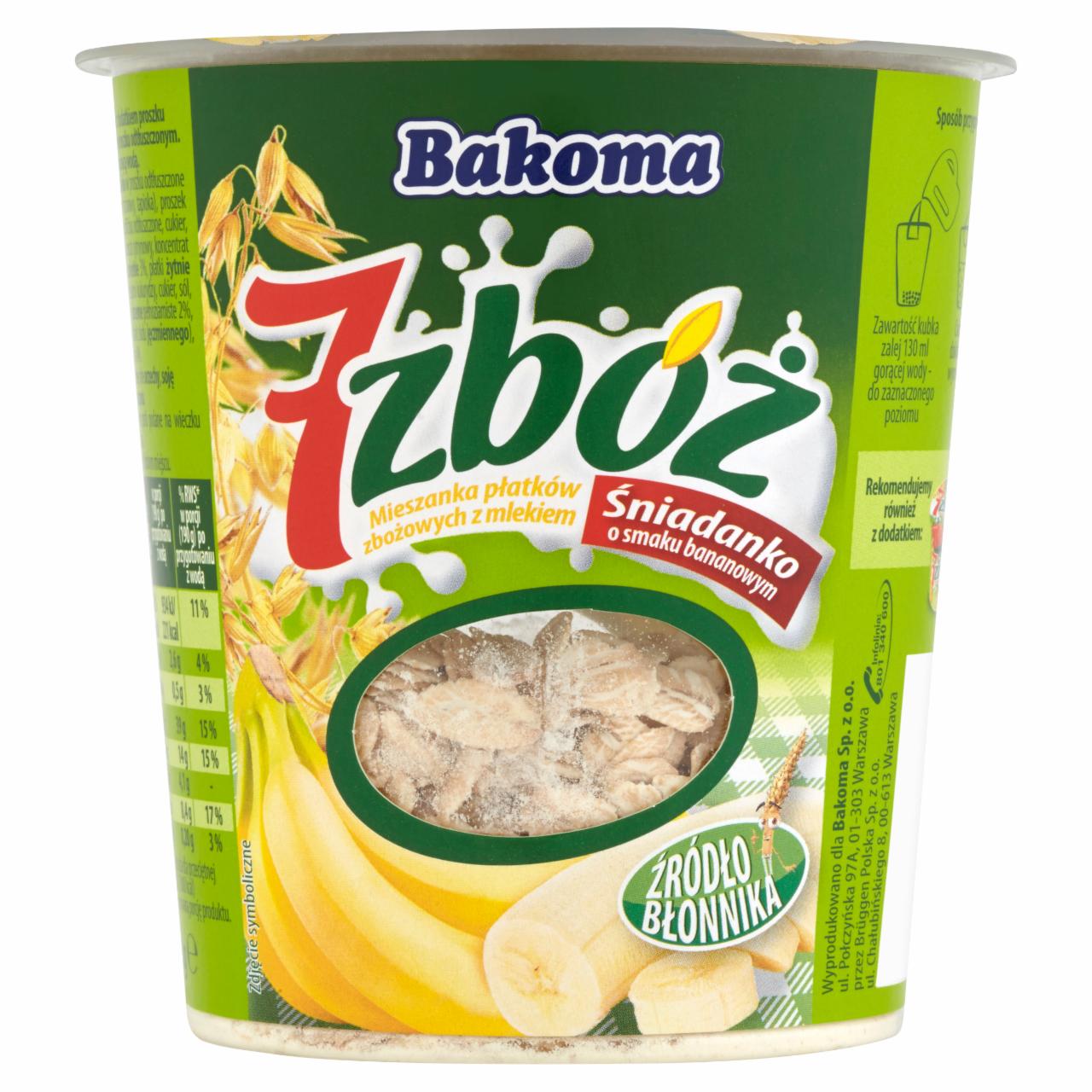Zdjęcia - Bakoma 7 zbóż Śniadanko o smaku bananowym Mieszanka płatków zbożowych z mlekiem 60 g