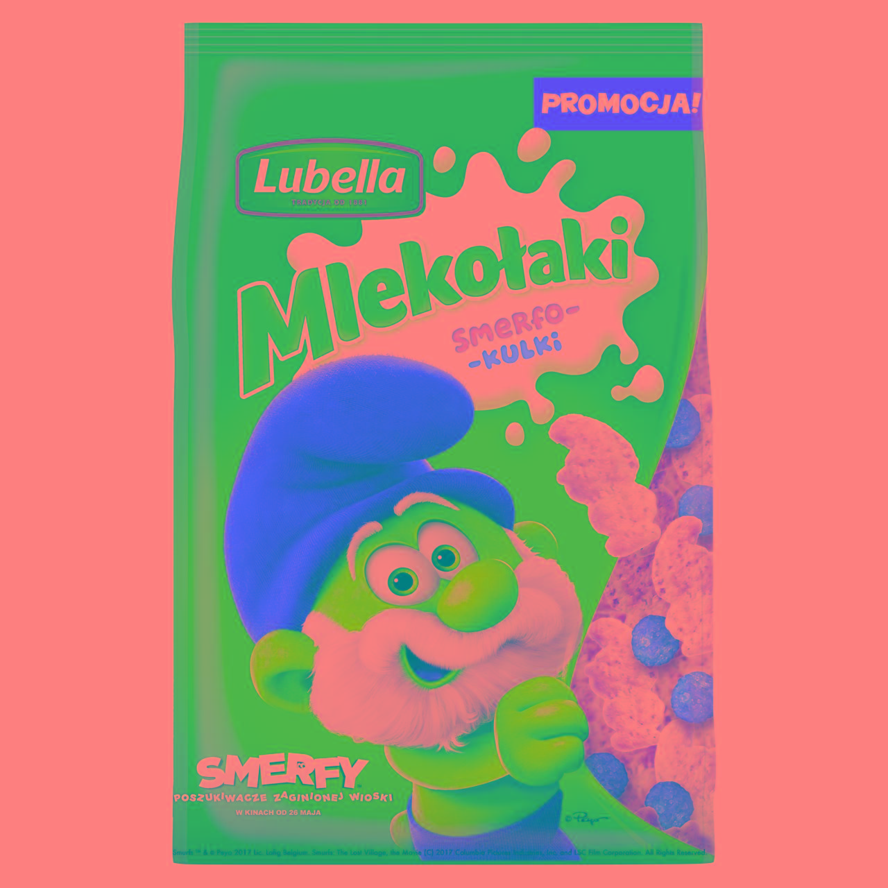 Zdjęcia - Lubella Mlekołaki Smerfo-Kulki Zbożowe smerfy o smaku waniliowym i kulki o smaku jagodowym 250 g