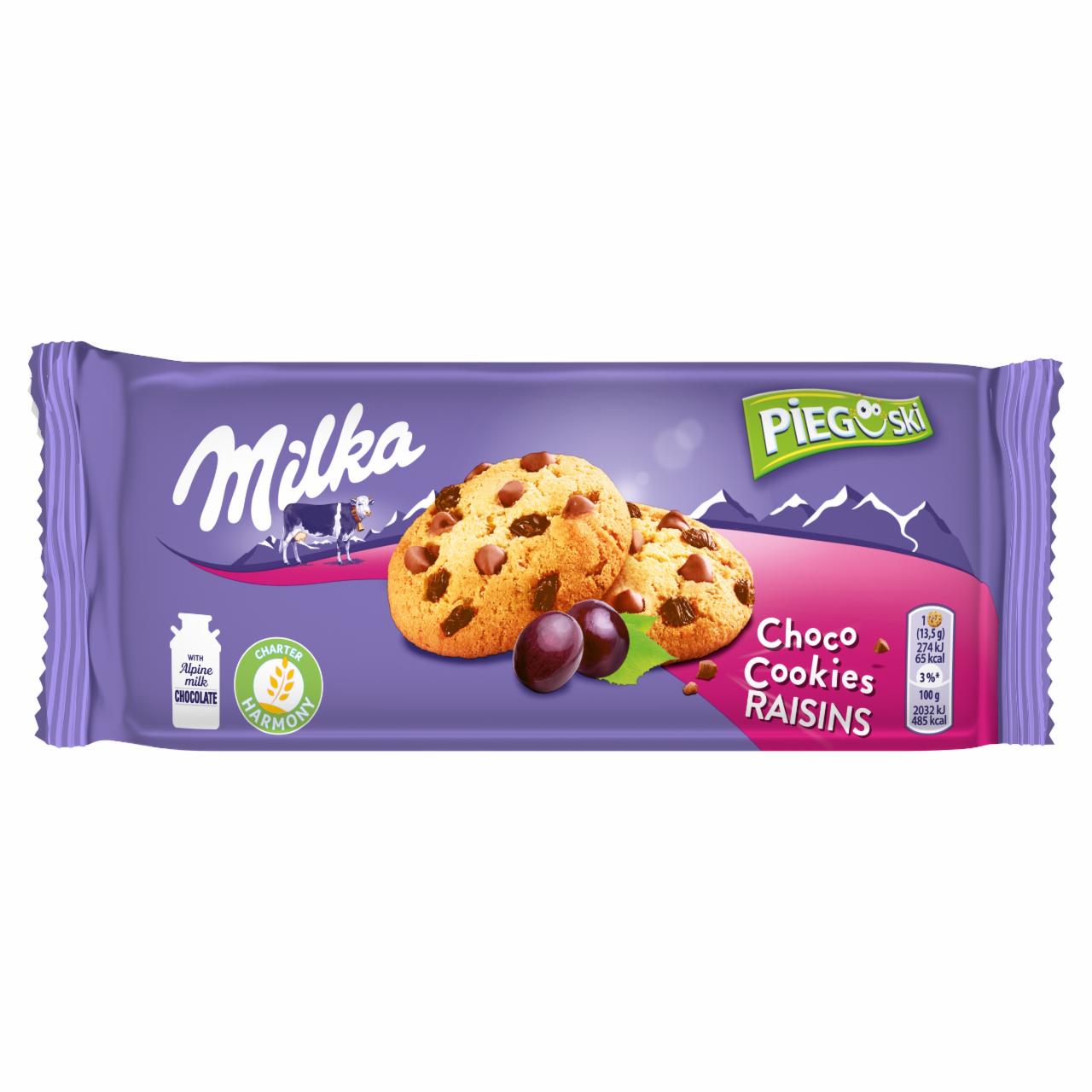 Zdjęcia - Milka Pieguski Choco Cookies Raisins Ciasteczka z kawałkami czekolady mlecznej i rodzynkami 135 g