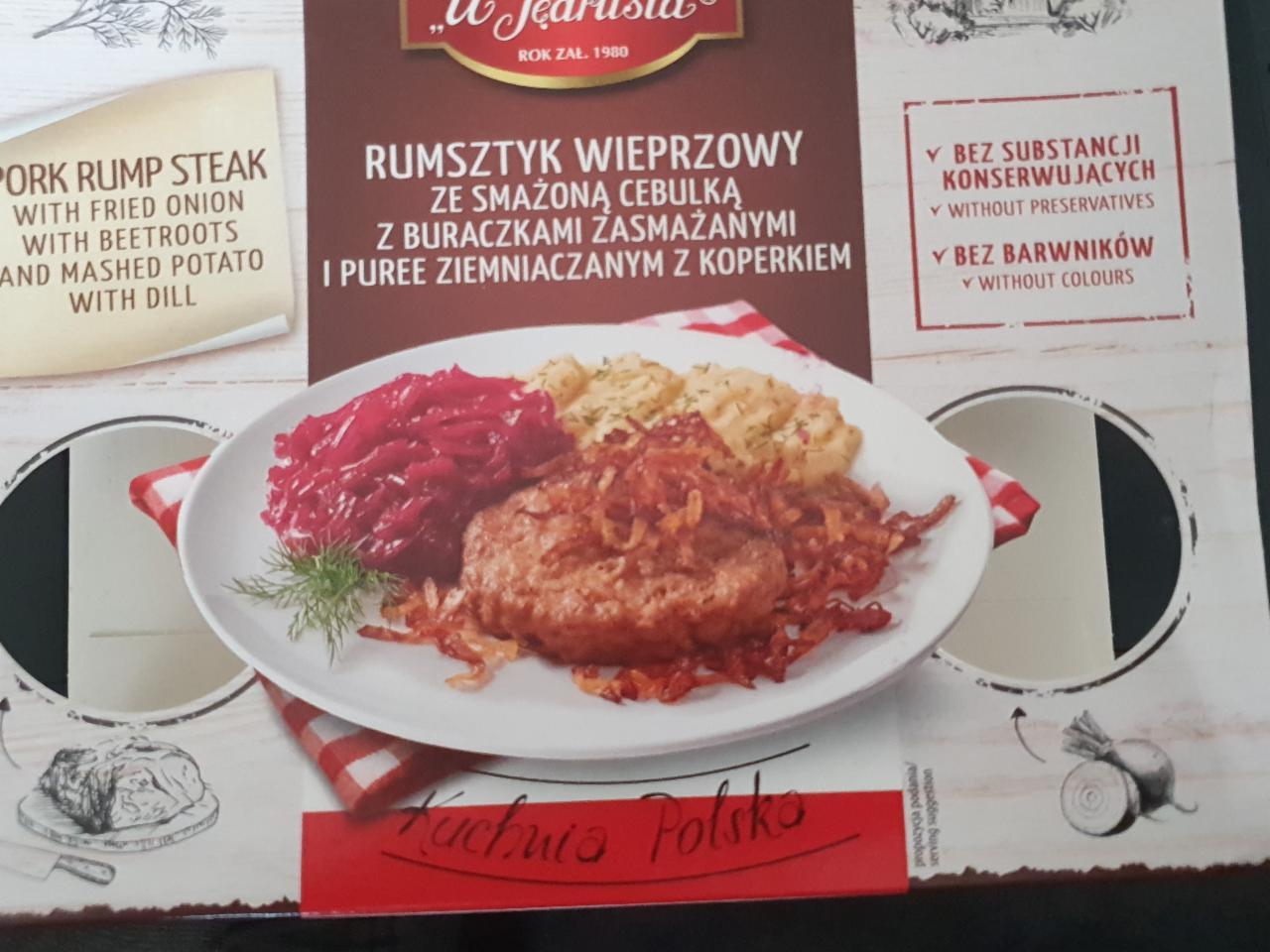 Zdjęcia - rumsztyk wieprzowy ze smażoną cebulką U Jędrusia