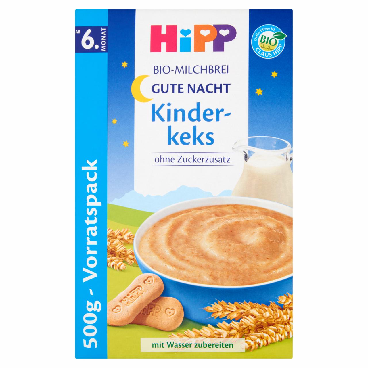 Zdjęcia - HiPP BIO Na Dobranoc Kaszka mleczno-zbożowa z biszkoptami od 6. miesiąca 500 g (2 sztuki)
