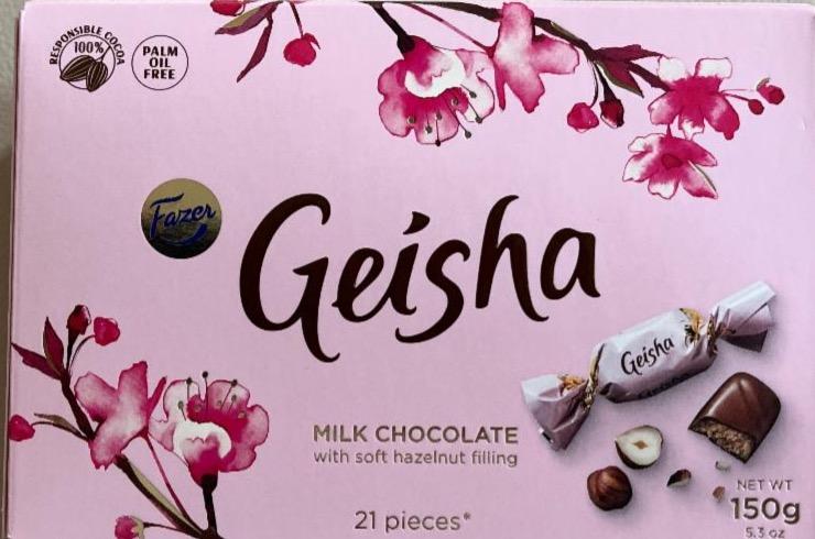 Zdjęcia - Geisha milk chocolate with soft hazelnut filling Fazer