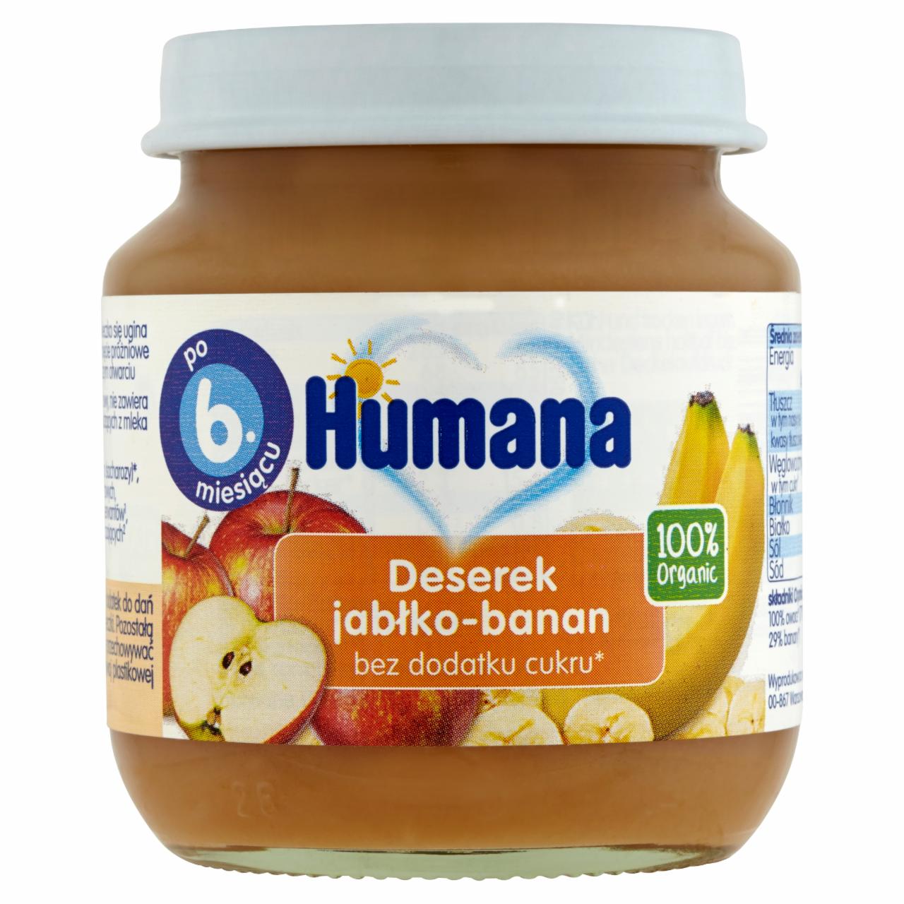 Zdjęcia - Humana 100% Organic Deserek jabłko-banan po 6. miesiącu 125 g