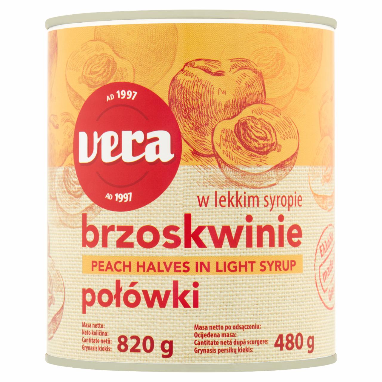 Zdjęcia - Vera Brzoskwinie połówki w lekkim syropie 820 g