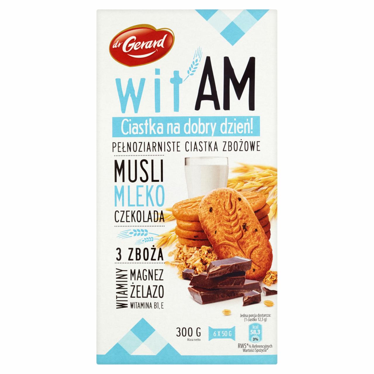 Zdjęcia - dr Gerard witAM Pełnoziarniste ciastka zbożowe musli mleko czekolada 300 g (6 paczek)